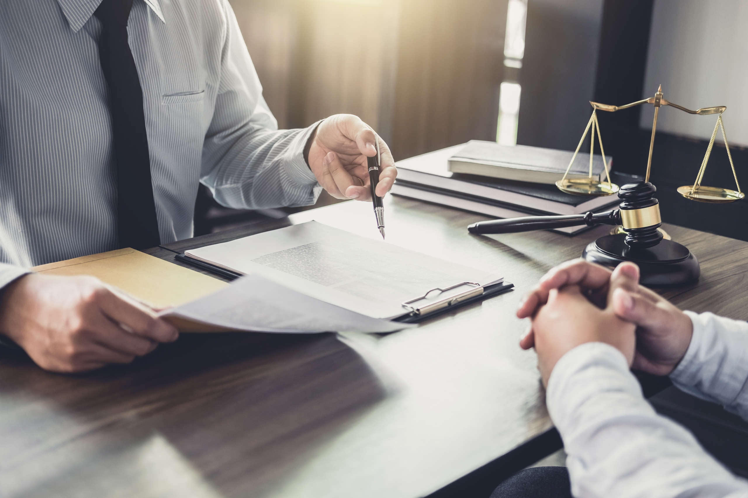 Customer service good cooperation, Consultation between a Businessman and Male lawyer or judge consult having team meeting with client, Law and Legal services concept.